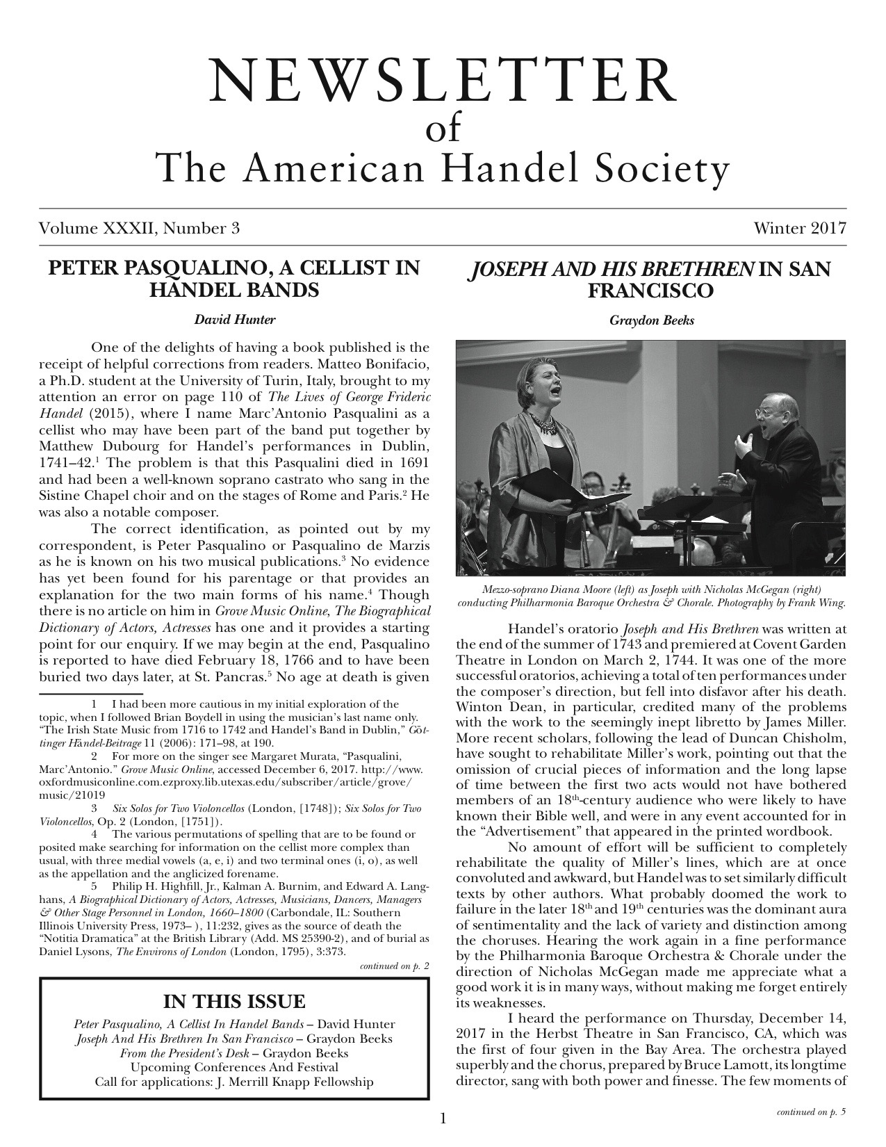 Front cover of American Handel Society Newsletter